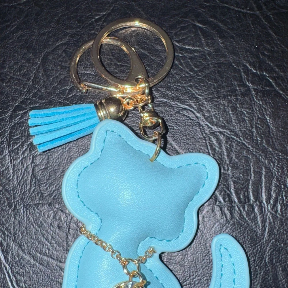 Cat Keychain with Blue w/Gold Accents, NEW